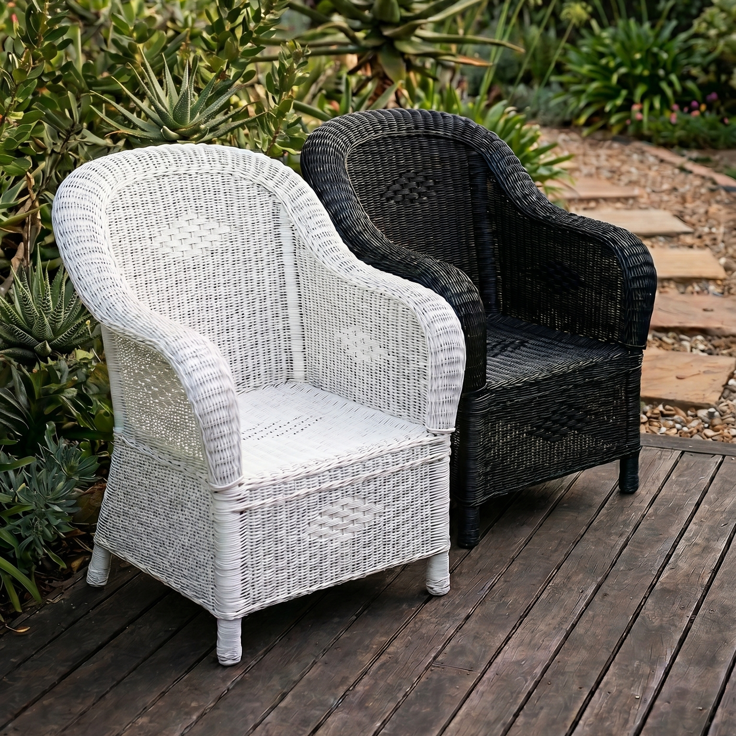 Available Now - Malawi Furniture - Handwoven natural cane Malawian Single Couch Chair. Available in natural, black and white.