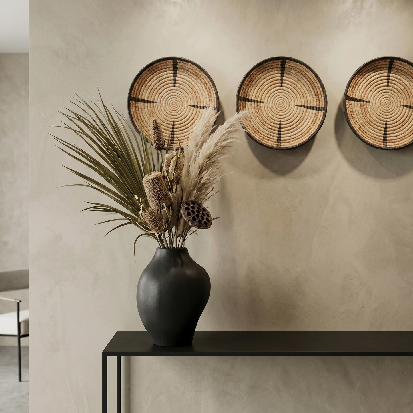 Malawi Furniture - Ilala Palm Decorative Trays Hanging On The Wall In Cape Town African Gallery