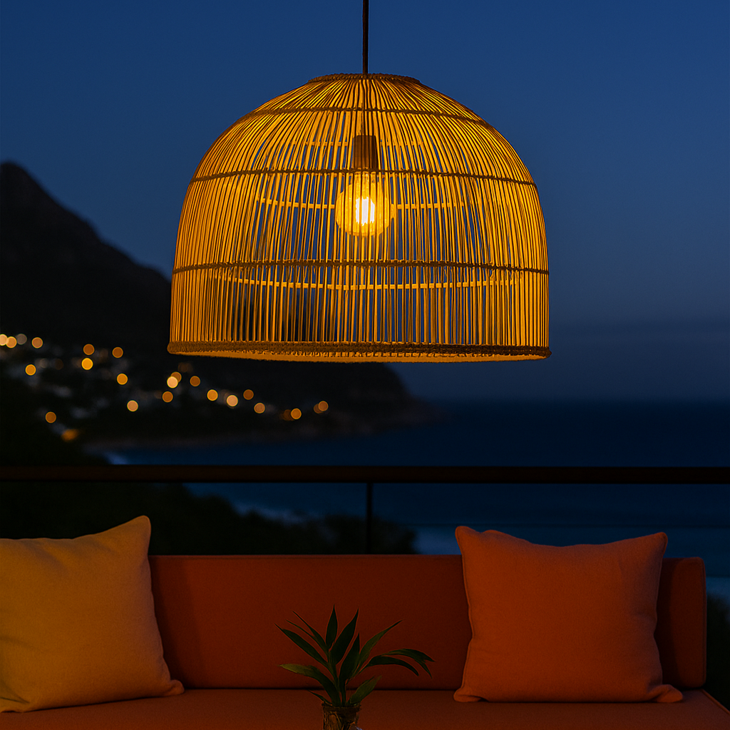 Malawi Furniture - Dome Straight Weave Pendent Lampshade in evening
