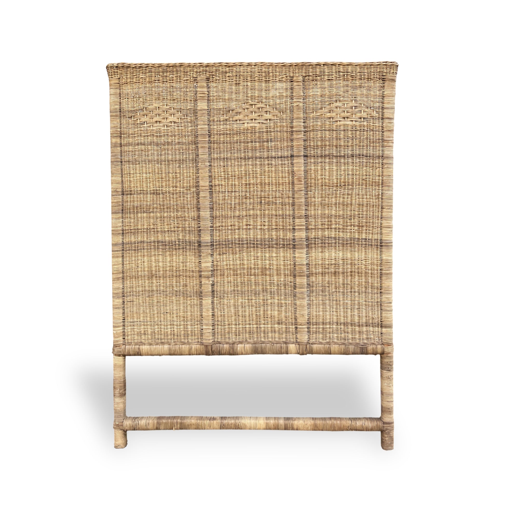 Malawi Furniture - Authentic and textural solid double sized headboard made from Malawi cane with matching cane bedside table. Headboard adds rich, organic texture to any bedroom. 