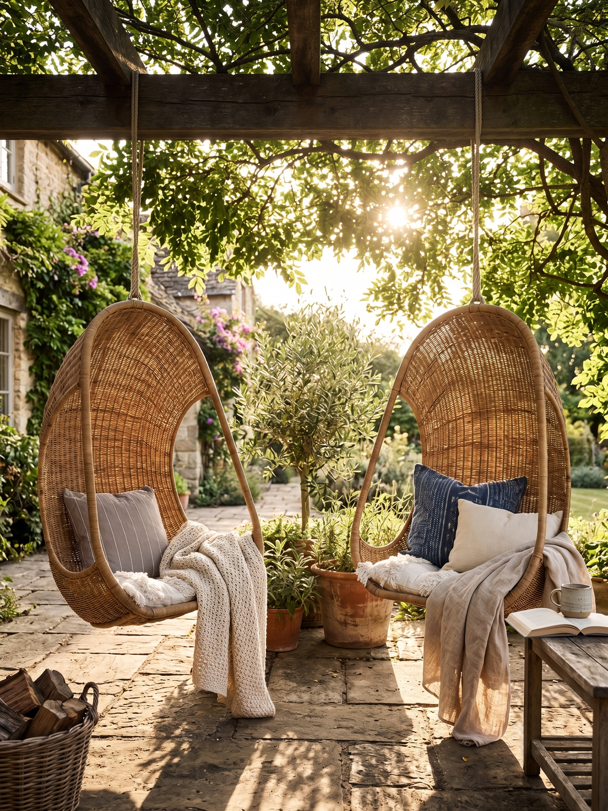 Malawi Furniture - Hanging Egg Chair Under Patio In Beautiful Garden