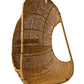 Hanging Egg Chair — A hand-woven, egg-shaped hanging chair crafted from natural Malawi cane. It features a spacious, cocoon-like form and is suspended by a looped rope above. The chair is shown with a soft, plush cushion inside, blending rustic artisanal texture with cozy modern comfort.