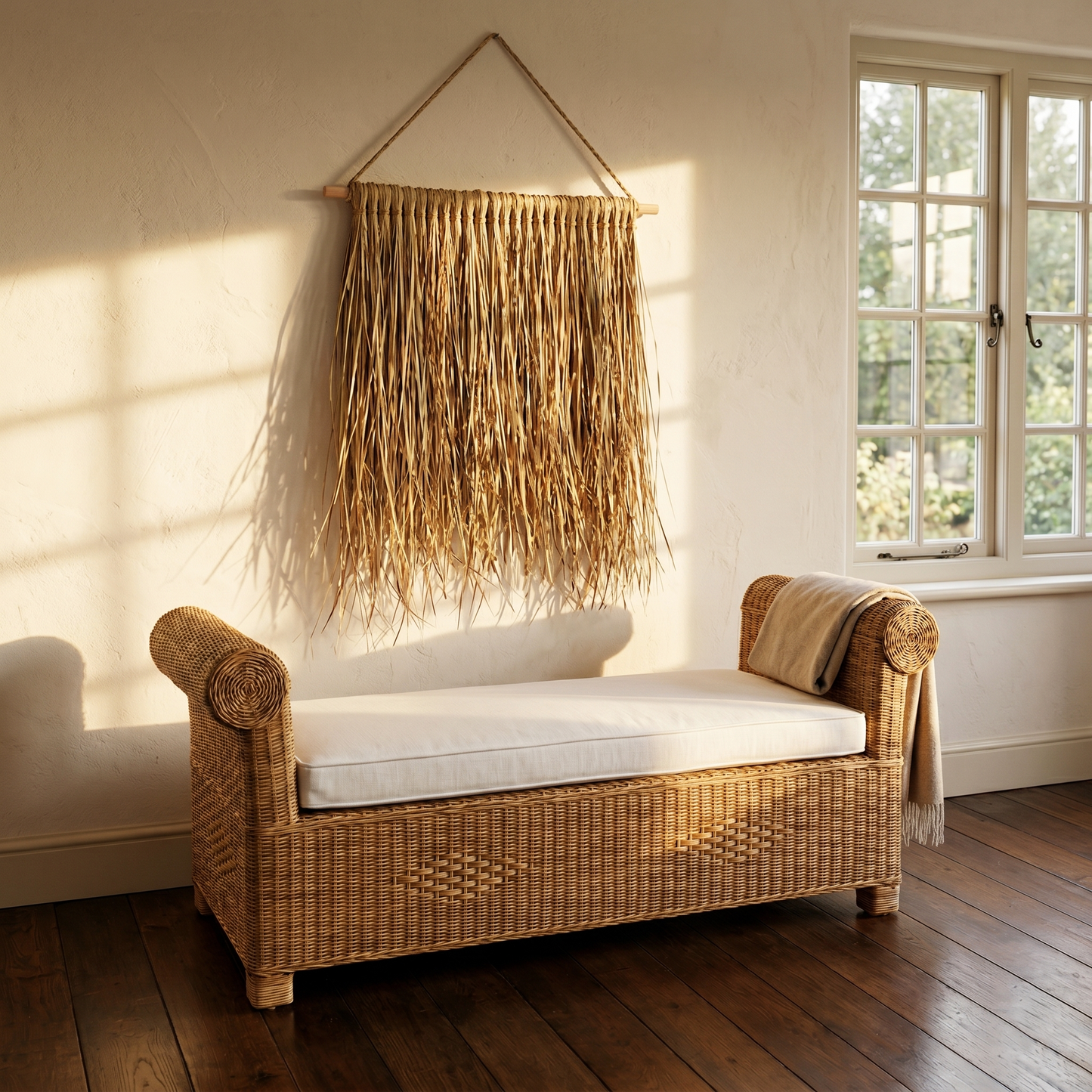 Malawi Furniture - Hanging Grass Wall Art With Ottoman