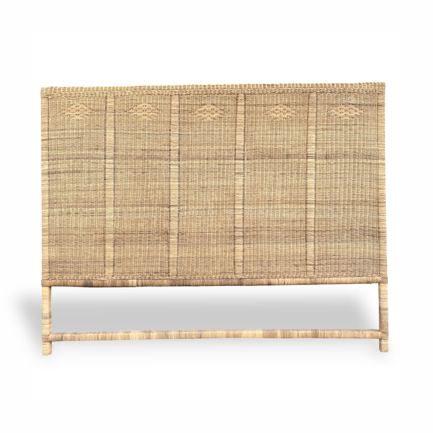 Malawi Furniture - Authentic and textural solid king sized headboard made from Malawi cane with matching cane bedside table. Headboard adds rich, organic texture to any bedroom. 
