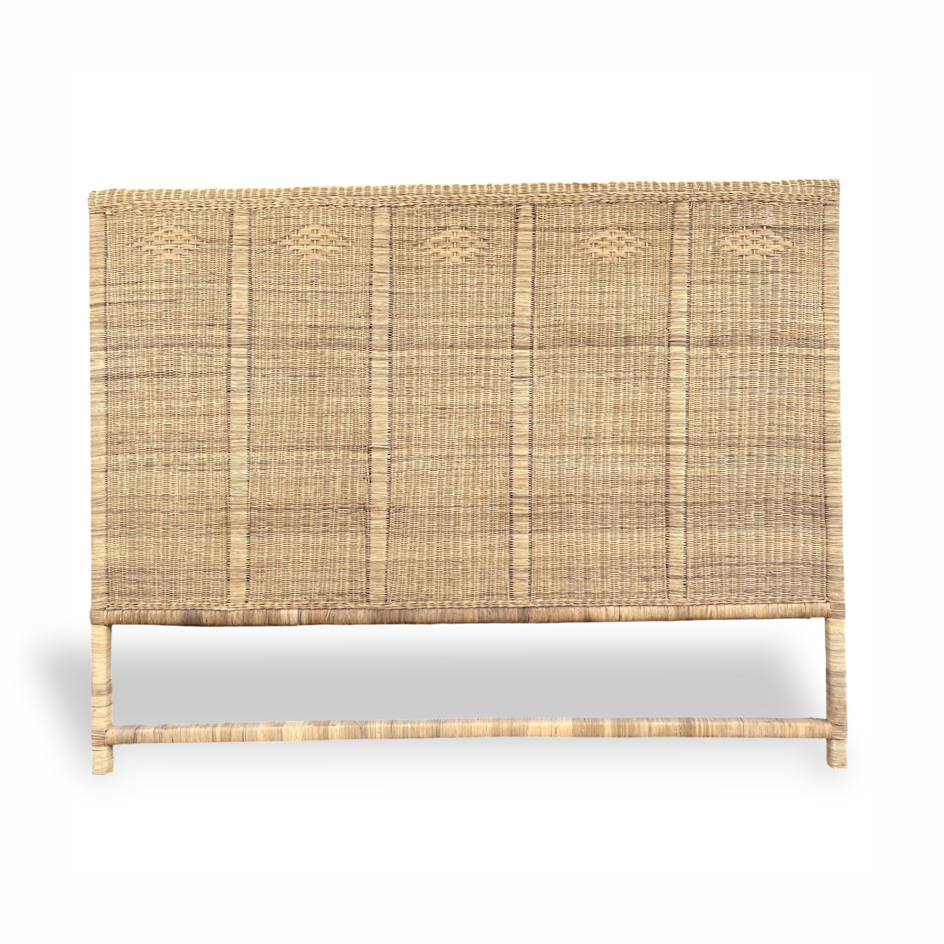 Malawi Furniture - Authentic and textural solid king sized headboard made from Malawi cane with matching cane bedside table. Headboard adds rich, organic texture to any bedroom. 