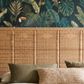 Authentic and textural solid headboard made from Malawi cane. Headboard adds lightweight, organic texture to any bedroom. Paired with vivid tropical wallpaper.