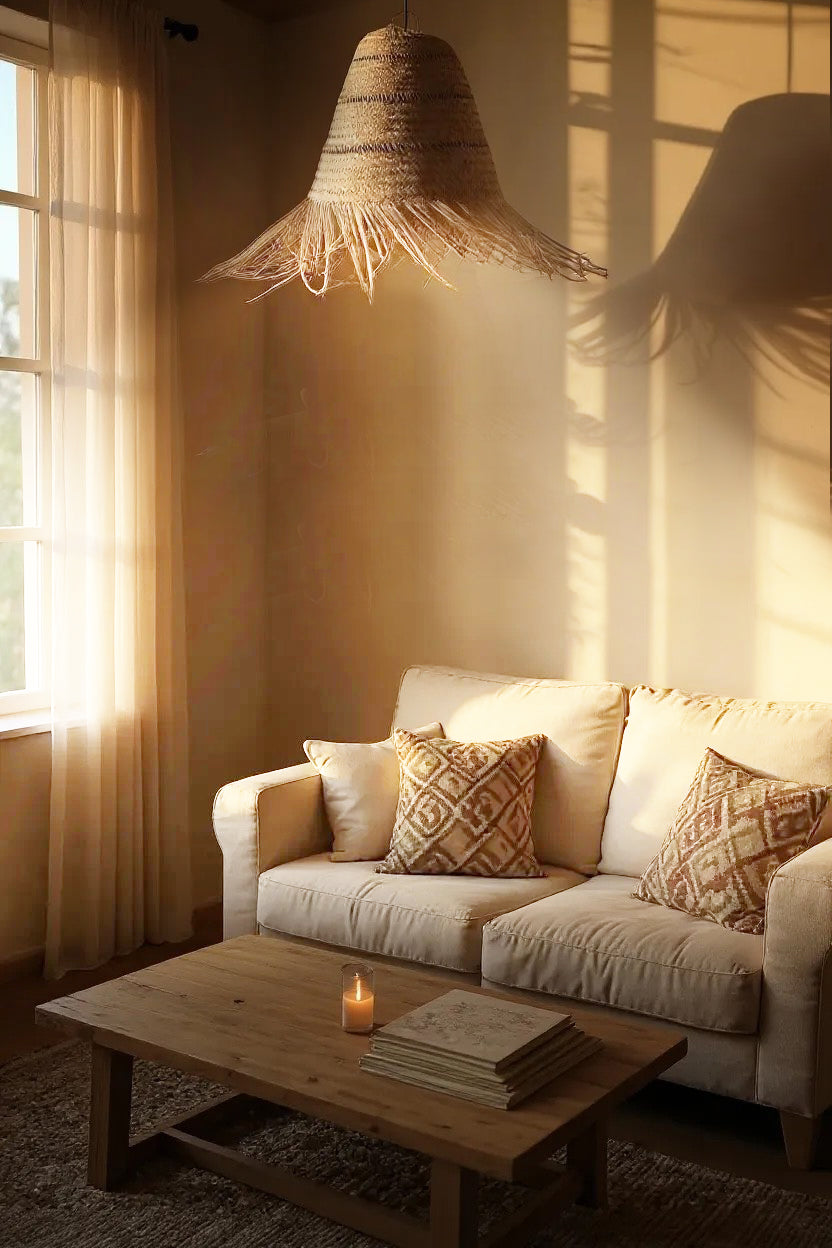 Moyana lampshade pendant ilala grass cane malawi weave