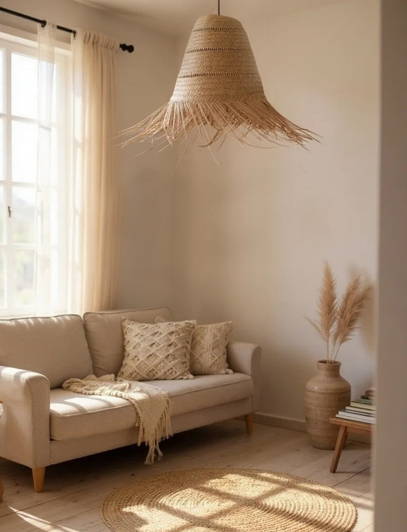 Moyana lampshade pendant ilala grass cane malawi weave