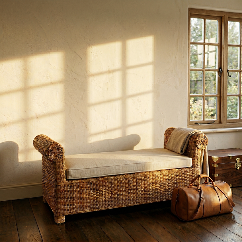 Malawi Ottoman with afternoon sunlight in lodge