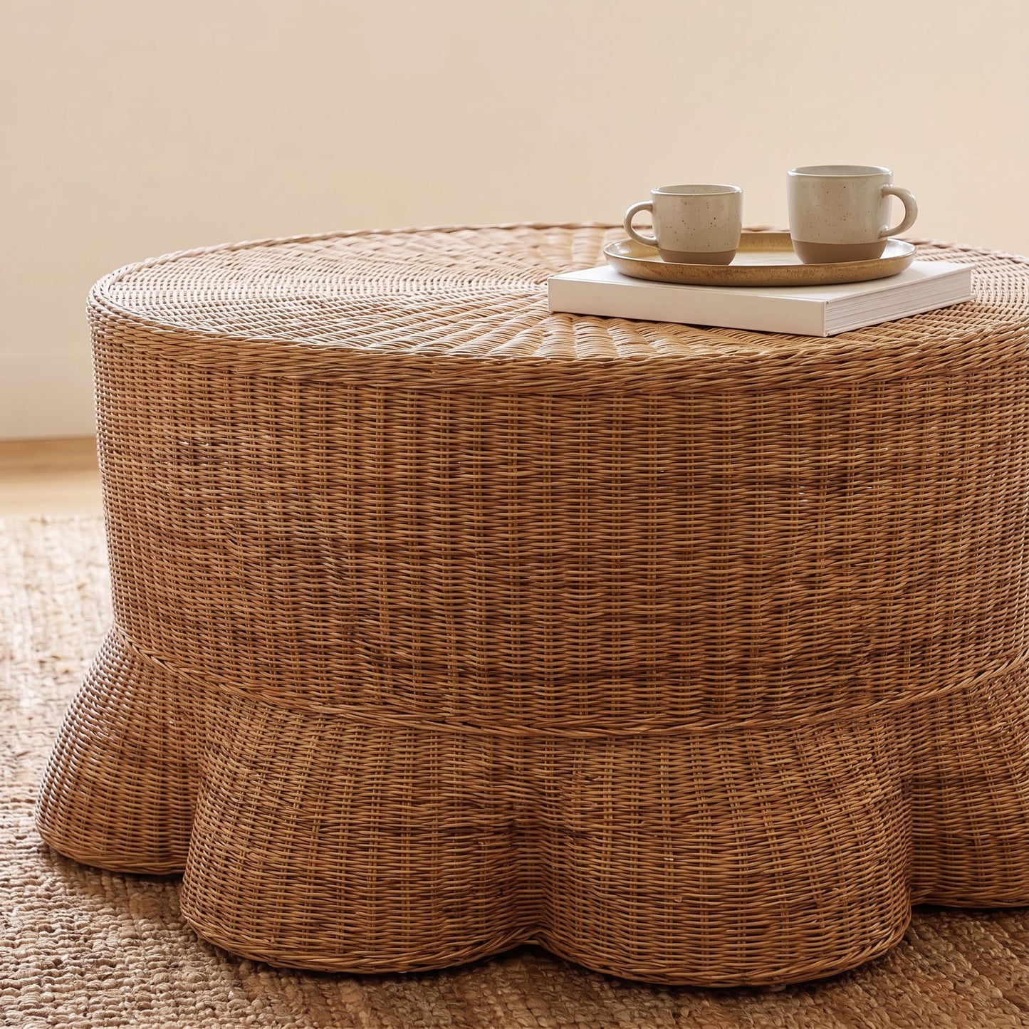 Malawi Furniture - Scallop Coffee Table With Woven Carpet