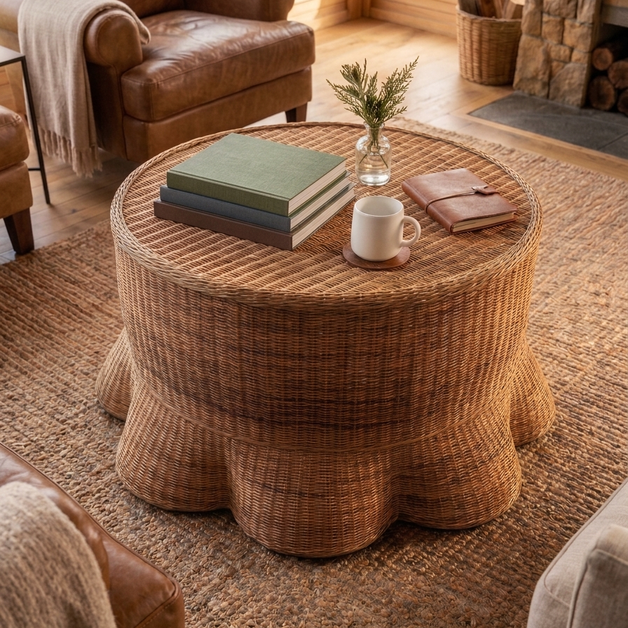 Malawi Furniture - Scallop Coffee Table With Leather Furniture At The Lodge
