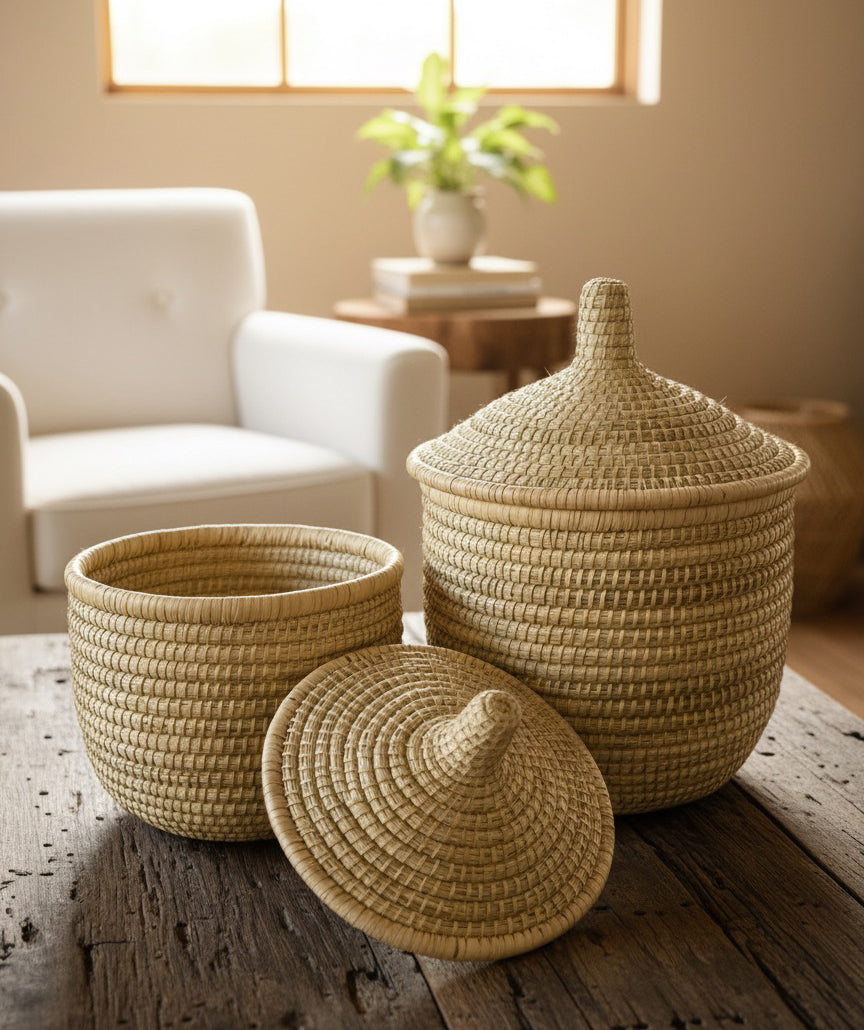Malawi Furniture - Senegal Baskets - on lounge coffee table