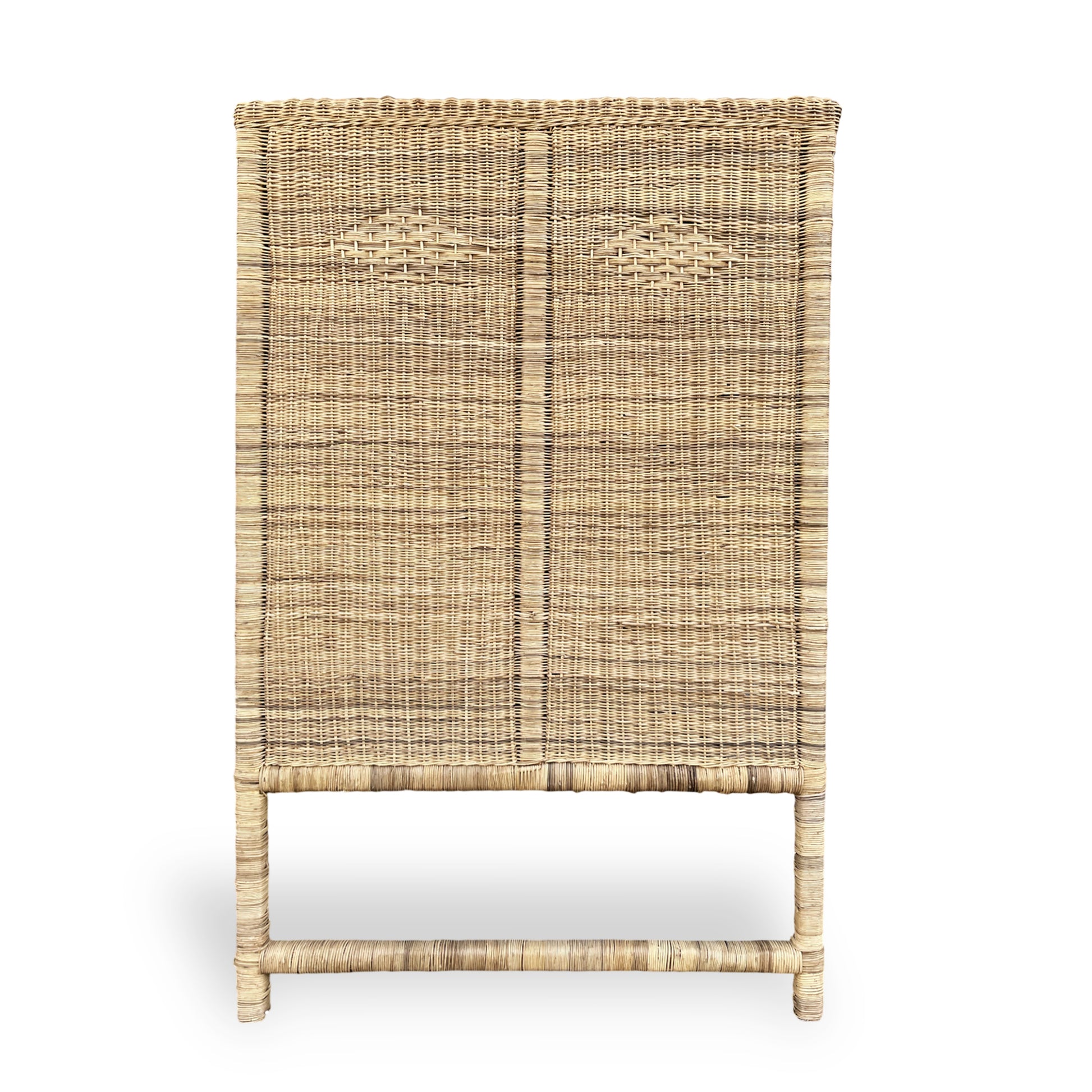 Malawi Furniture - Authentic and textural solid single sized headboard made from Malawi cane with matching cane bedside table. Headboard adds rich, organic texture to any bedroom. 