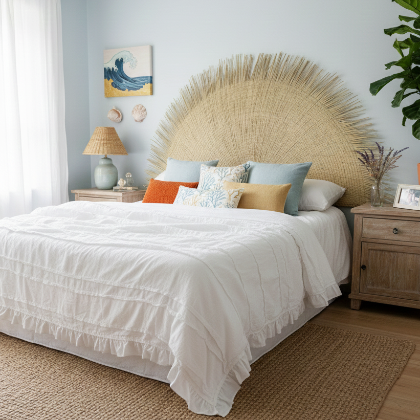 Sun Circle Cane Headboard