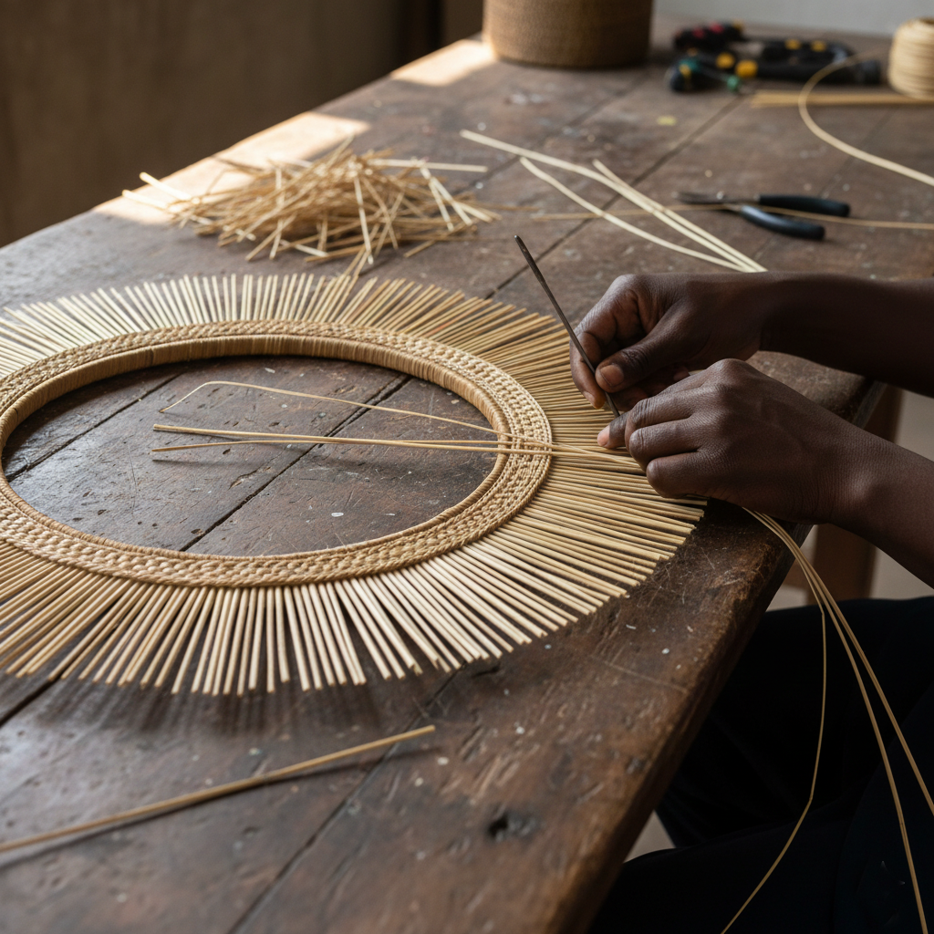 Malawi Furniture - Sun Circle Cane Mirror - Being Woven
