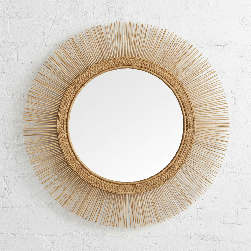 Malawi Furniture - Sun Circle Mirror - White Washed Wall