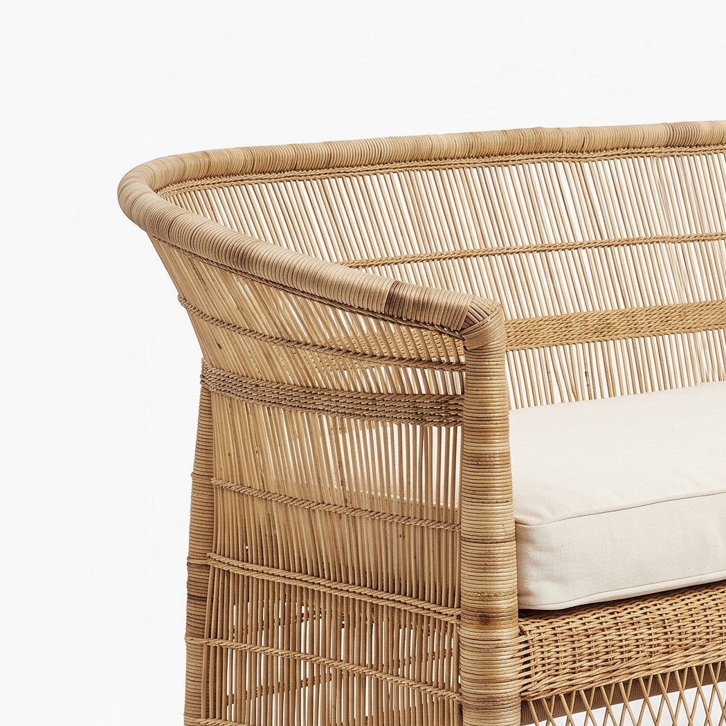 Malawi Furniture - Traditional 3 Seater Couch Chair With White Cushion Close Up