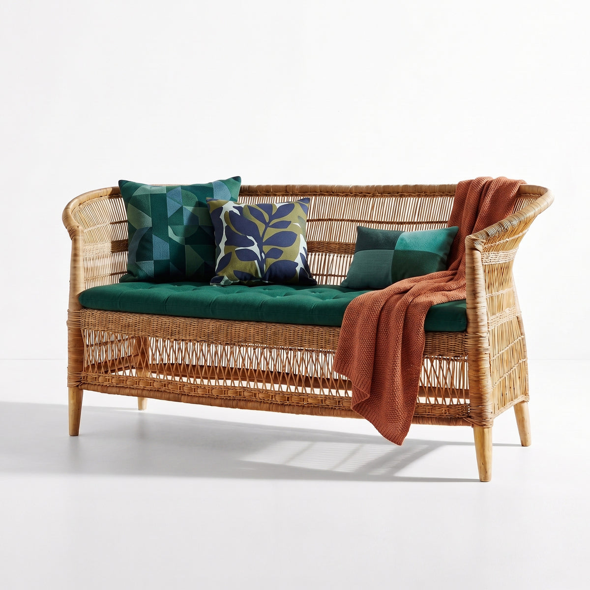 Malawi Furniture - Traditional 3 Seater Couch Chair With Green Cushions
