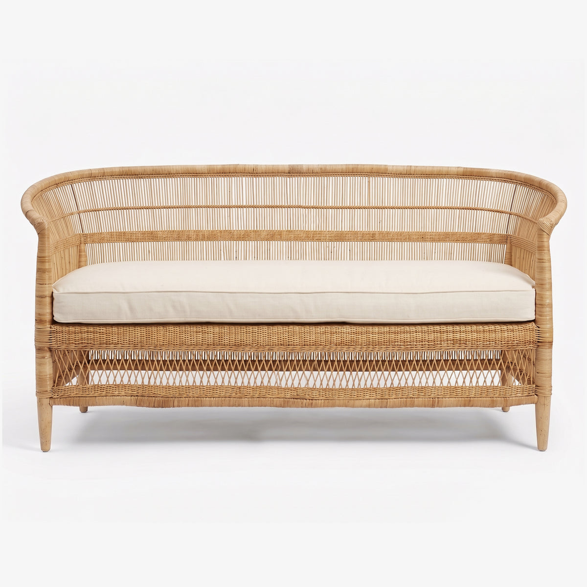 Malawi Furniture - Traditional 3 Seater Couch Chair With White Cushion - Front View