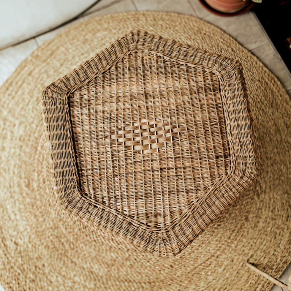 Hexagon Bed Side Table cane handmade malawi