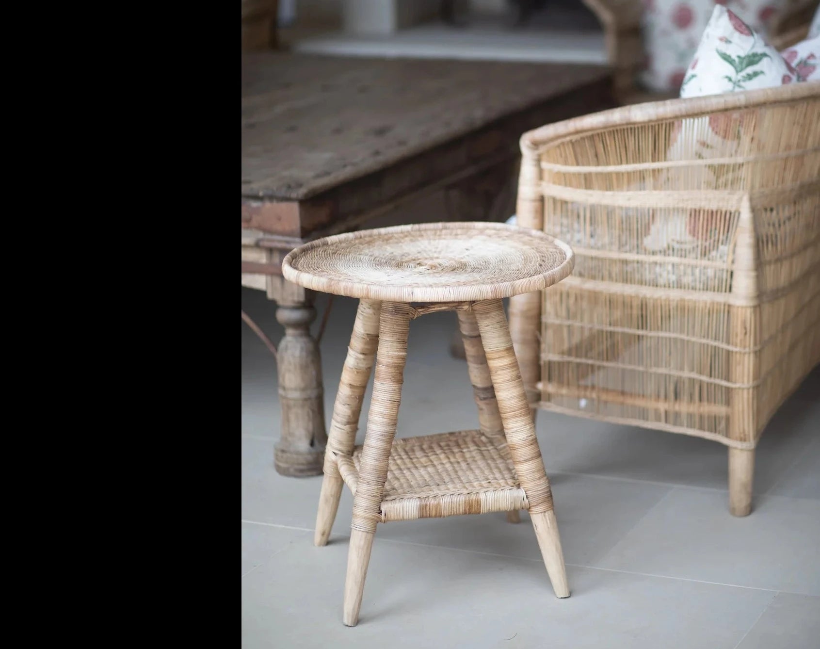 RoundTop Side table Malawi Table hand weaved woven rattan cane side table coffee