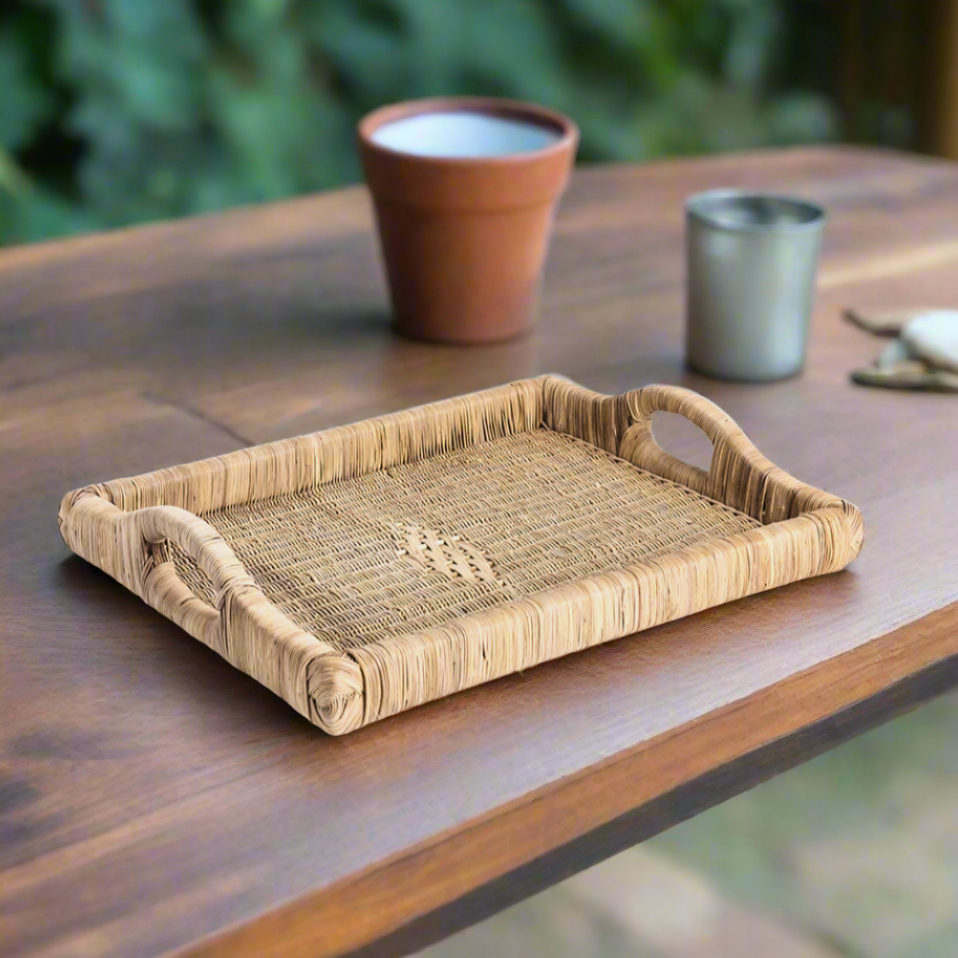 Coffee or Tea Serving Tray - Hand Woven cane