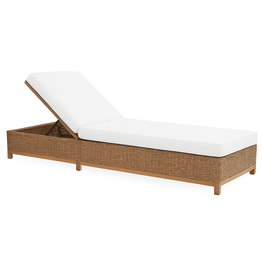 adjustable sun pool lounger summer Wicker daybed with white cushion on a white background