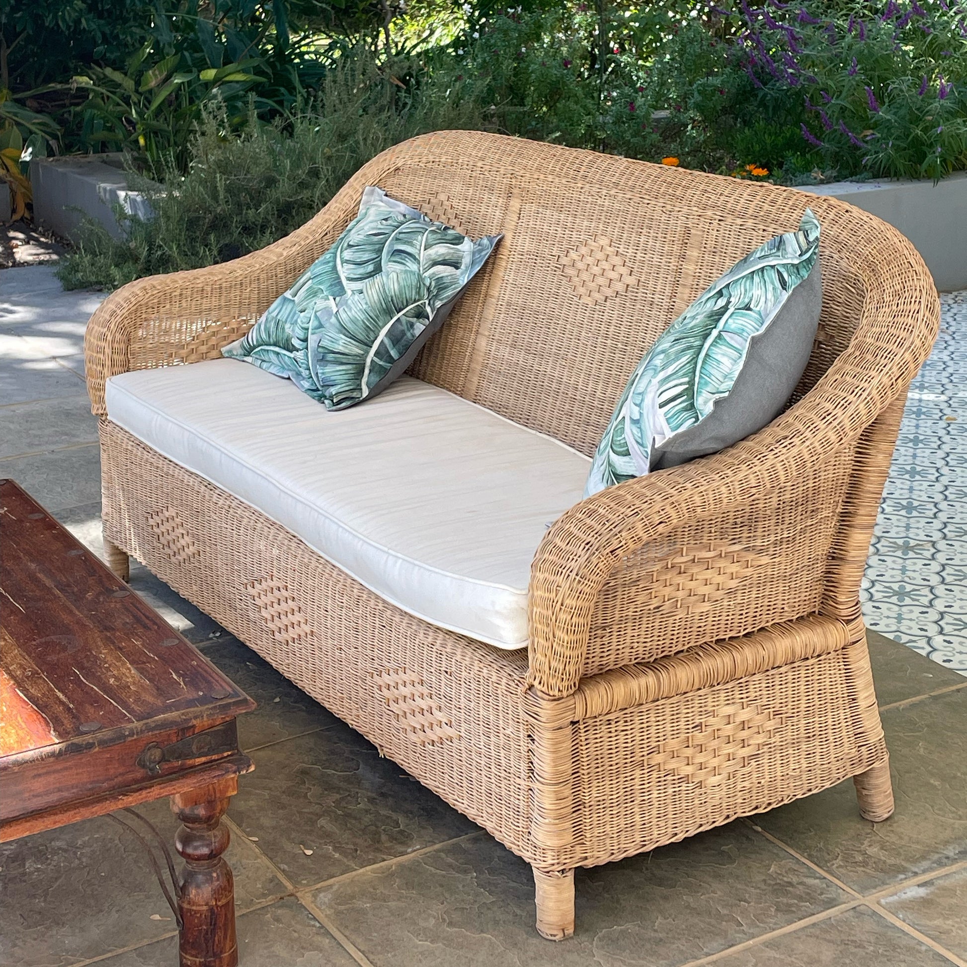 Classic Three Seater Malawi Couch triple with natural bull denim cushion