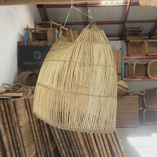 Malawi Furniture - Bwato Canoe Lampshade Large. 2 light bulbs. Spinning in factory