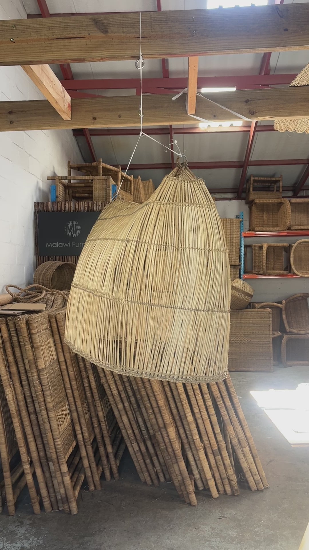 Malawi Furniture - Bwato Canoe Lampshade Large. 2 light bulbs. Spinning in factory